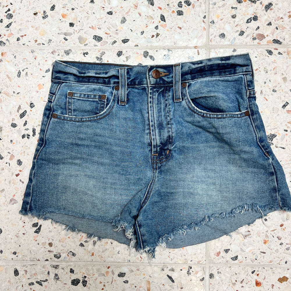 Madewell Blue Washed High-Rise Frayed Hem Jean Shorts